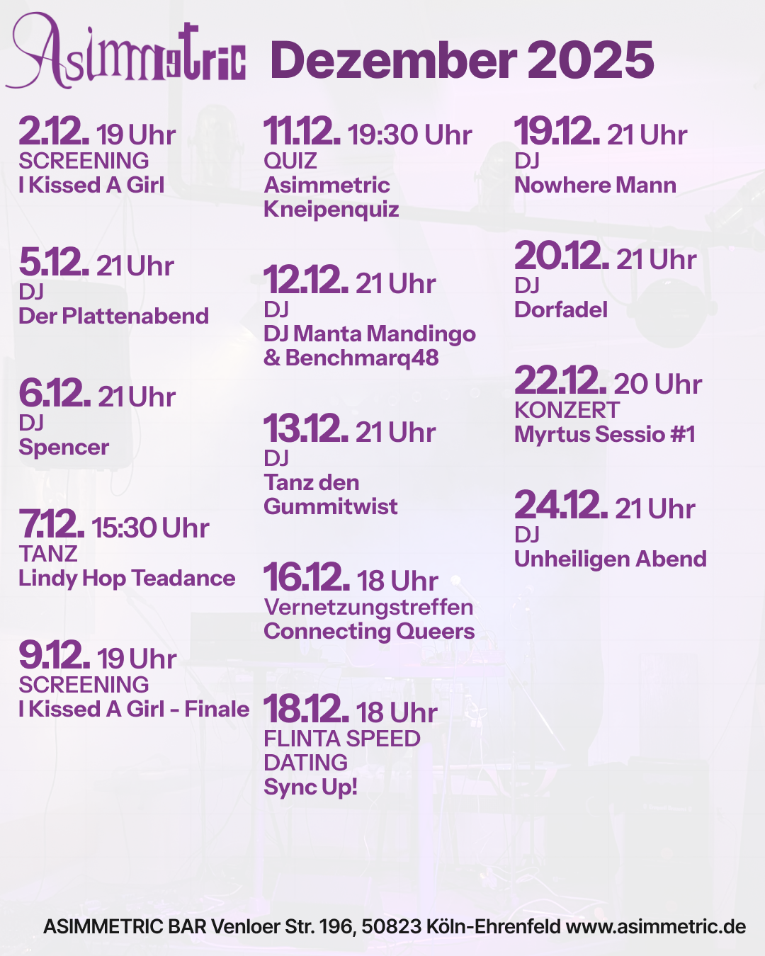 Programm Dezember 2025 - ASIMMETRIC BAR | Venloer Str. 196 | 50823 Köln