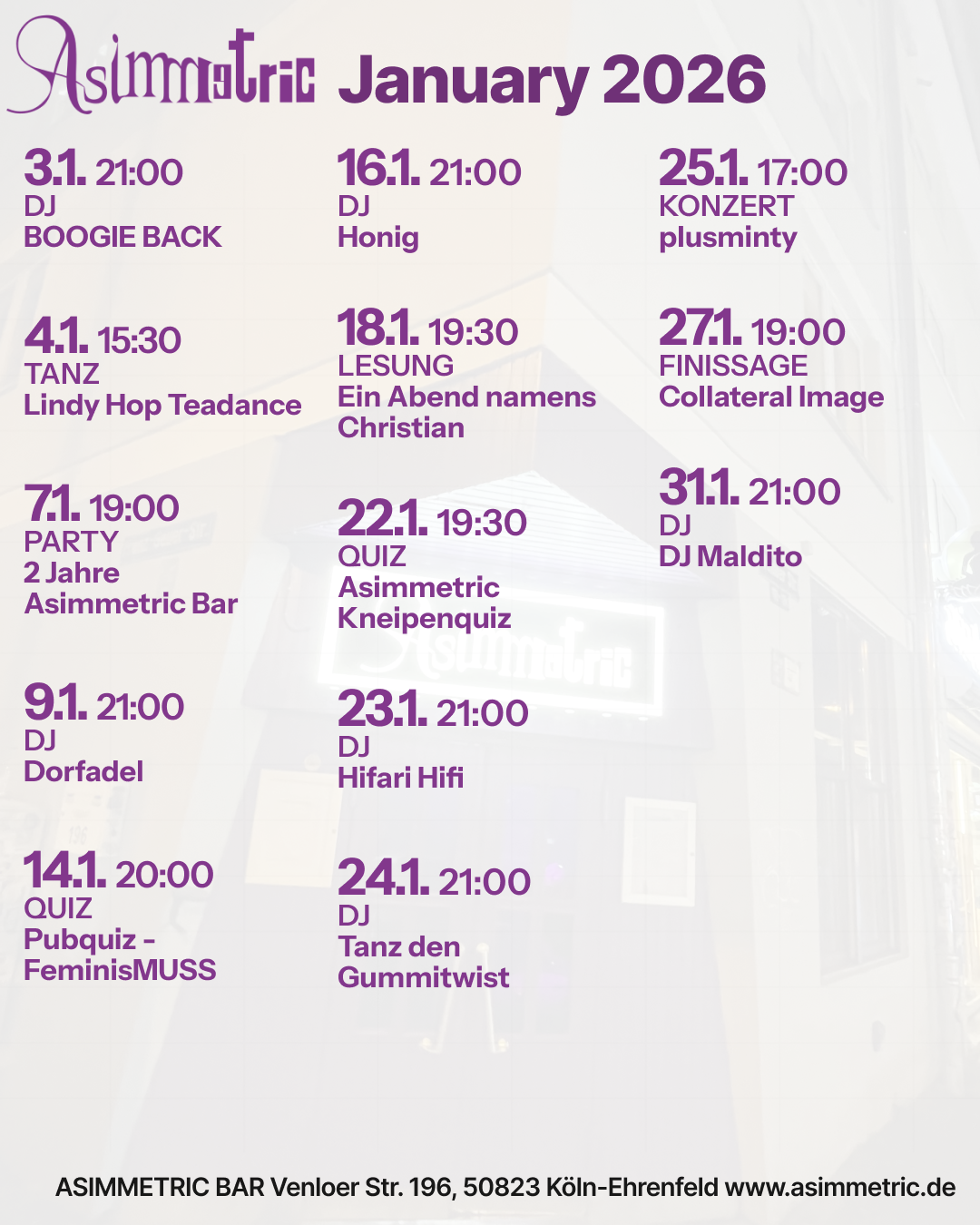 Programm January 2026 - ASIMMETRIC BAR | Venloer Str. 196 | 50823 Köln